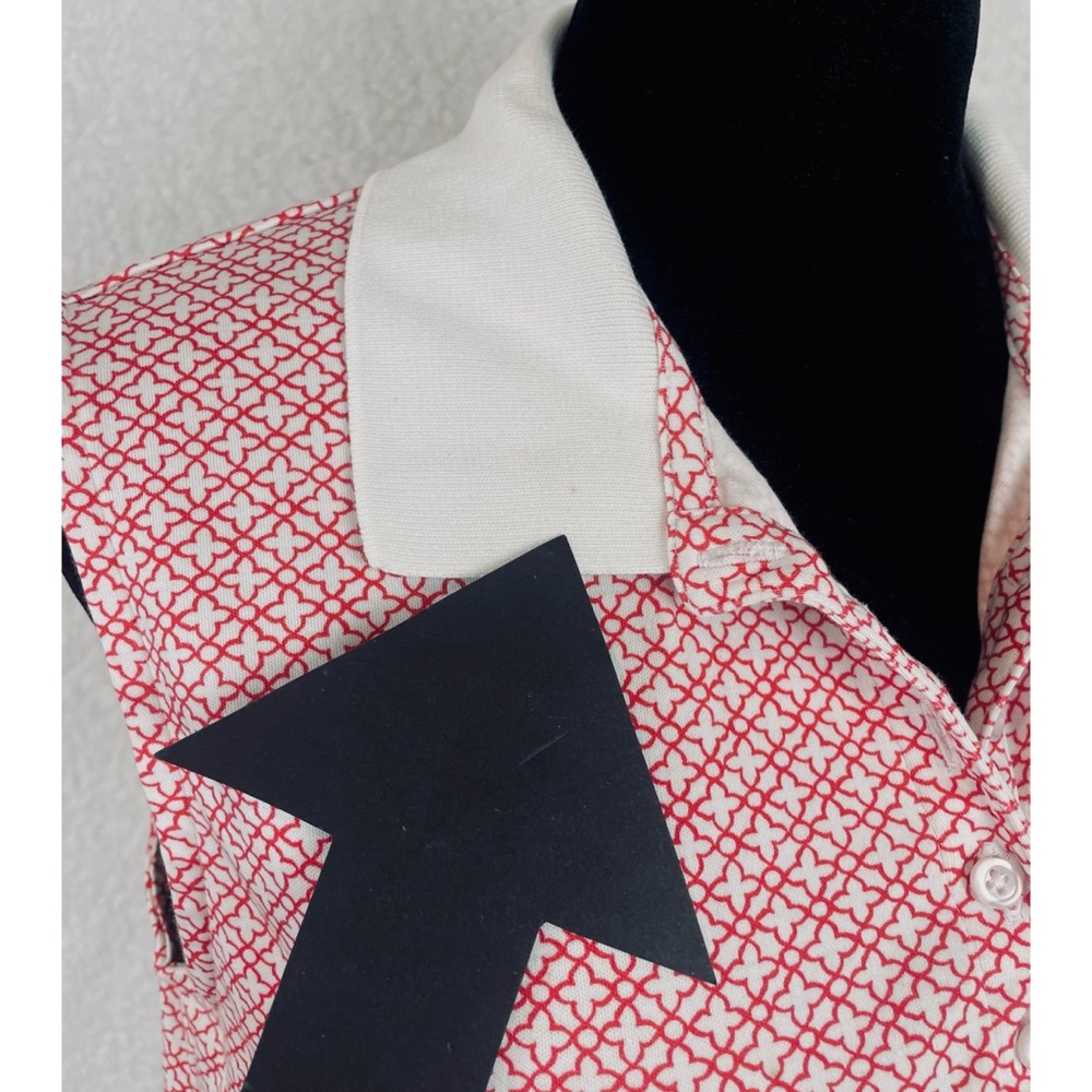 LANDS’ END • Red/White Geometric Print Sleeveless Collared Polo Top, M - Picture 12 of 16